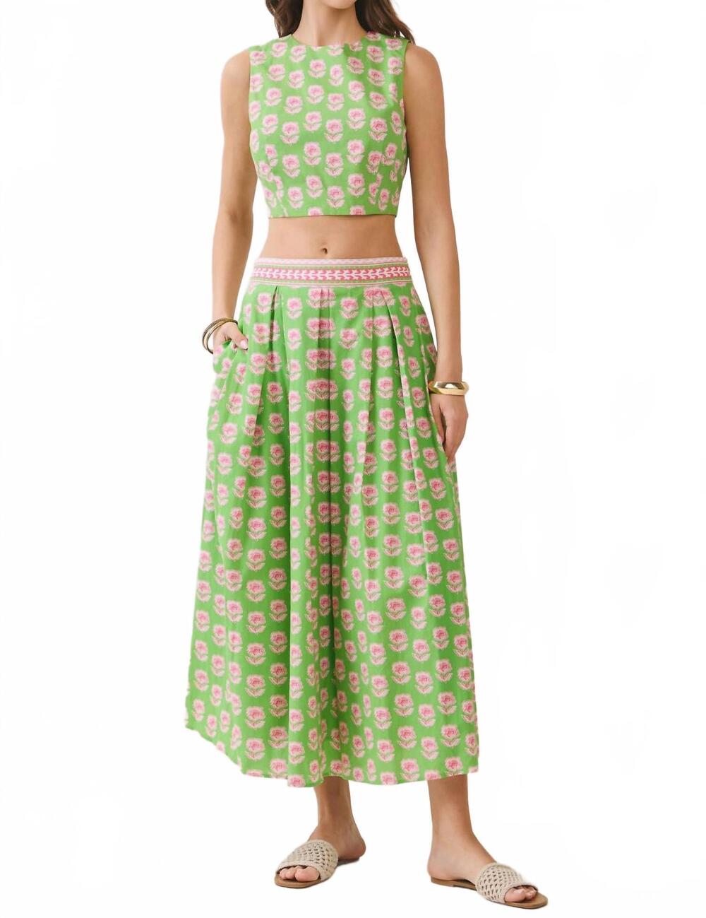 NEW TCEC cate crop maxi skirt set in green